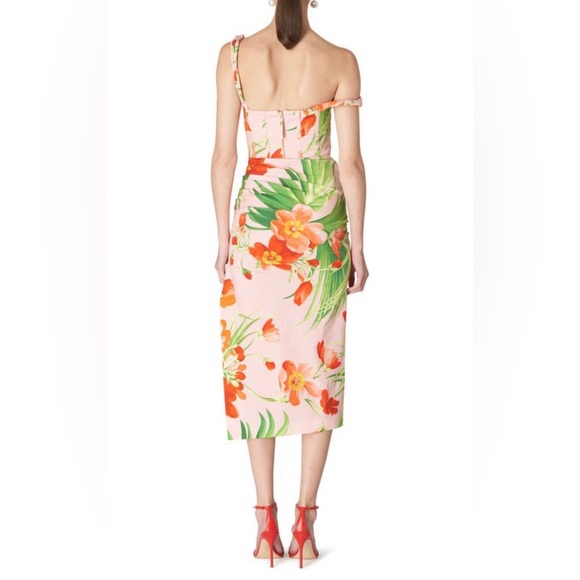NWT $1890 Carolina Herrera Floral One-Shoulder Ruched Stretch Cotton Dress - 0! - Picture 3 of 6